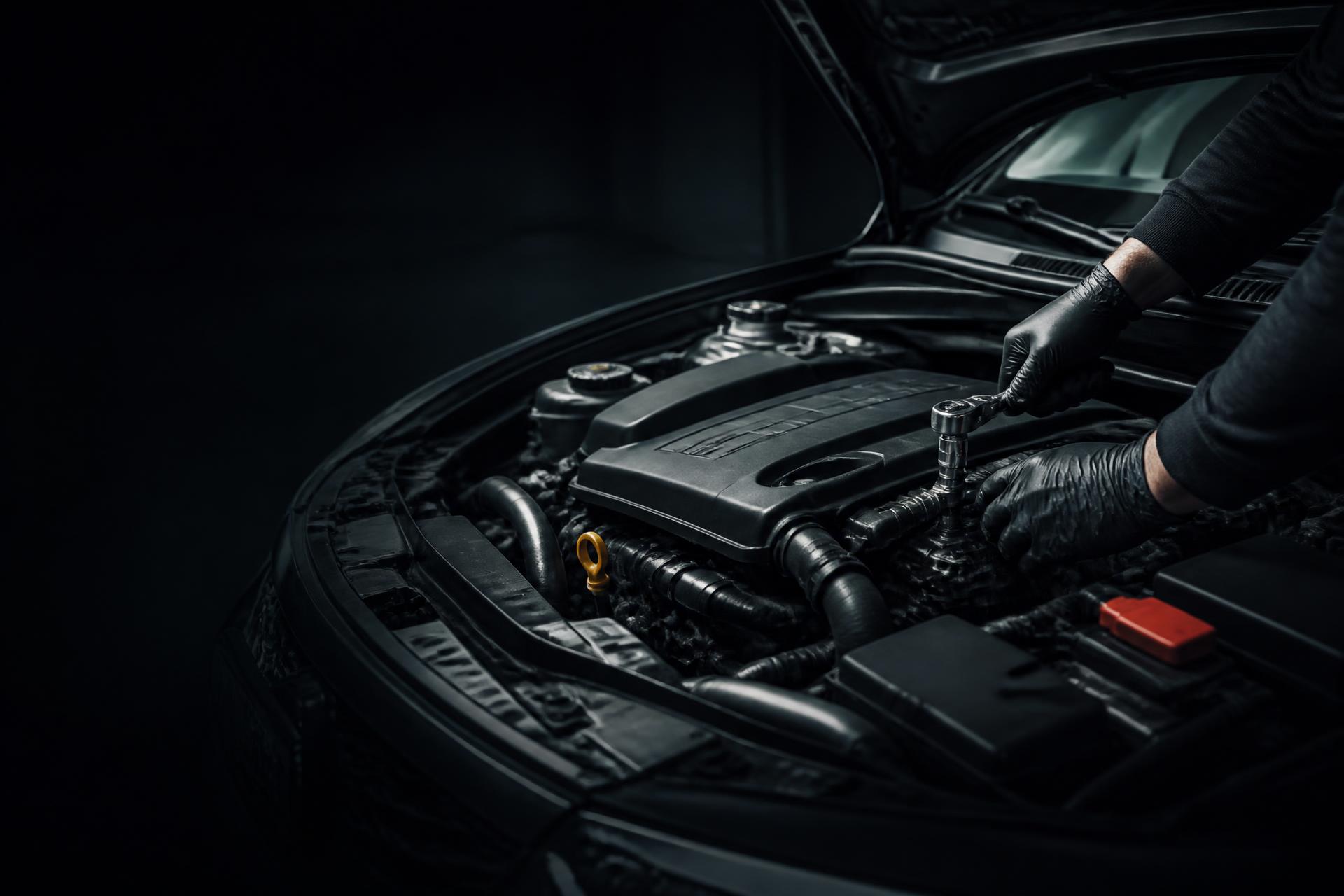 Mechanic working in a clean, well-lit engine bay